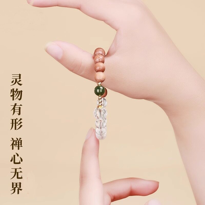 天然白水晶圆珠搭配老山檀木创意搭配手链情人节礼物男女同款手饰