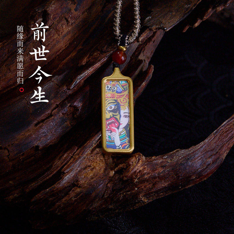 西藏唐卡小吊坠藏式迷你嘎乌盒佛牌毛衣链黄财神扎基拉姆项链钛钢
