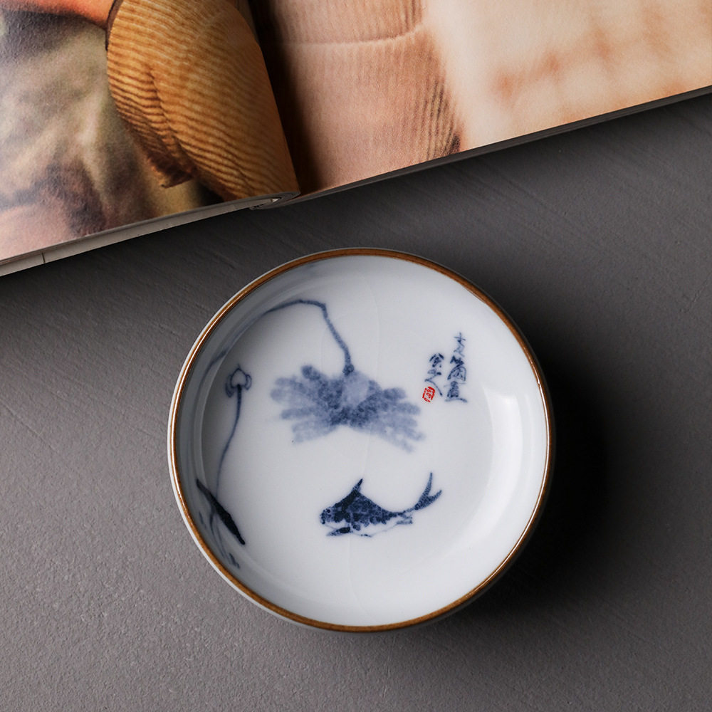 官窑汝窑茶杯紫口铁足品茗杯主人杯大开片可养手绘青花汝瓷个人杯