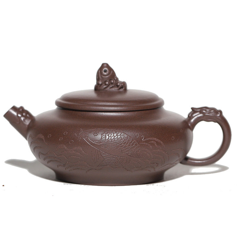 宜兴原矿全手工紫砂壶鱼乐茶壶功夫茶具家用泡茶器某革紫泥