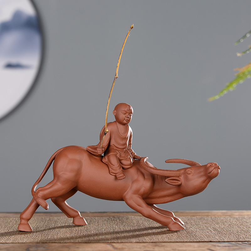 新中式大号陶瓷牧童骑黄牛招财摆件茶宠放牛娃家居装饰工艺品送礼