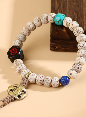 星月菩提藏式手链锤纹黑檀木吉字盘玩文玩手持景区寺院新手串