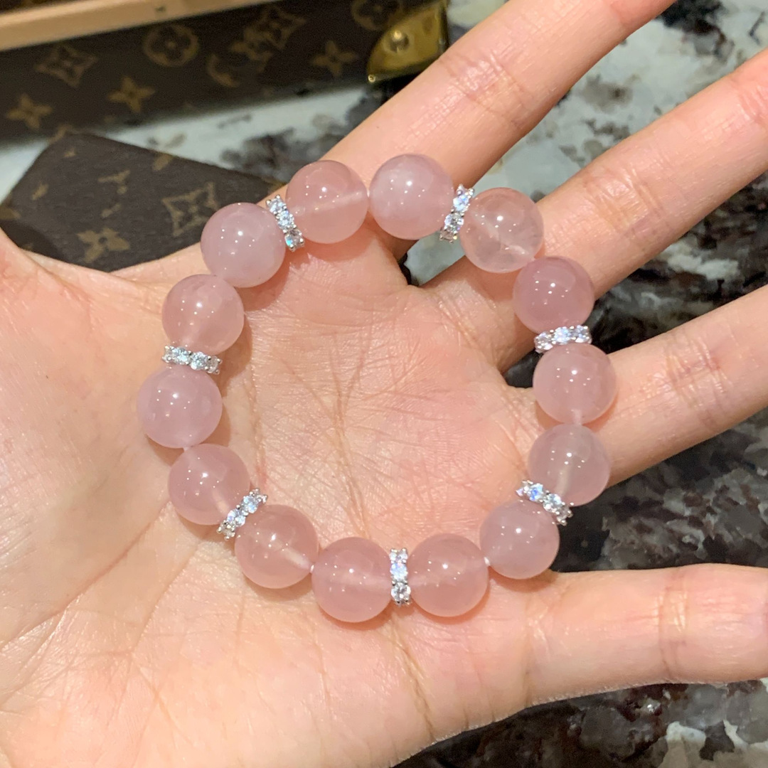 【粉醉浮金】天然水晶马达加斯加粉晶手链女荔枝蜜桃色粉水晶手串