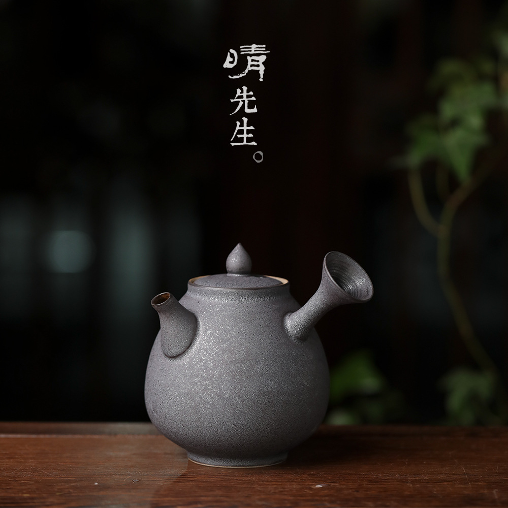 日本常滑烧手工朱泥侧把壶急须茶壶七孔壶功夫茶泡茶壶茶具陶瓷