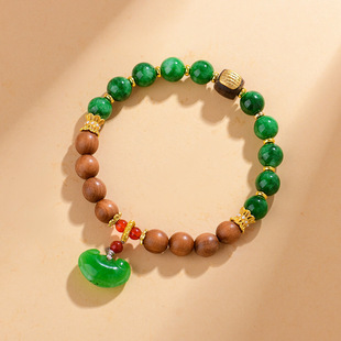 檀木干青手串如意锁吊坠手串新中式文艺复古原创女士手链饰品