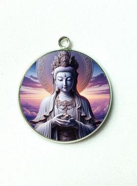 【保平安】护身观音菩萨保平安吊坠合金挂件圆款旅游纪念品配件