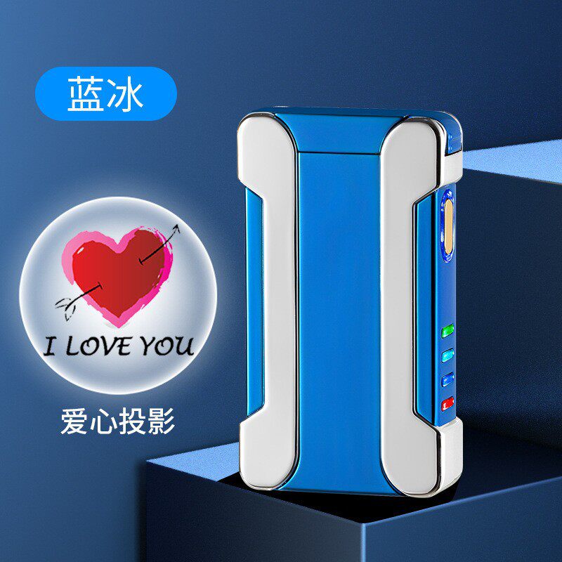 创意USB双电弧LED灯爱心投影打火机个性刻字广告礼品