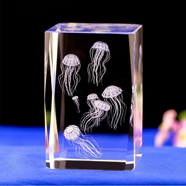 鱼水母海龟创意水晶三维立体激光雕刻海洋馆纪念礼品水晶摆件