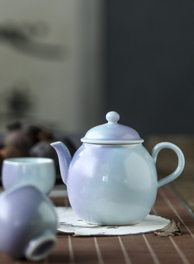 淡紫色小梨壶景德镇窑变釉纯手工精致茶具茶壶茶杯礼品160ml