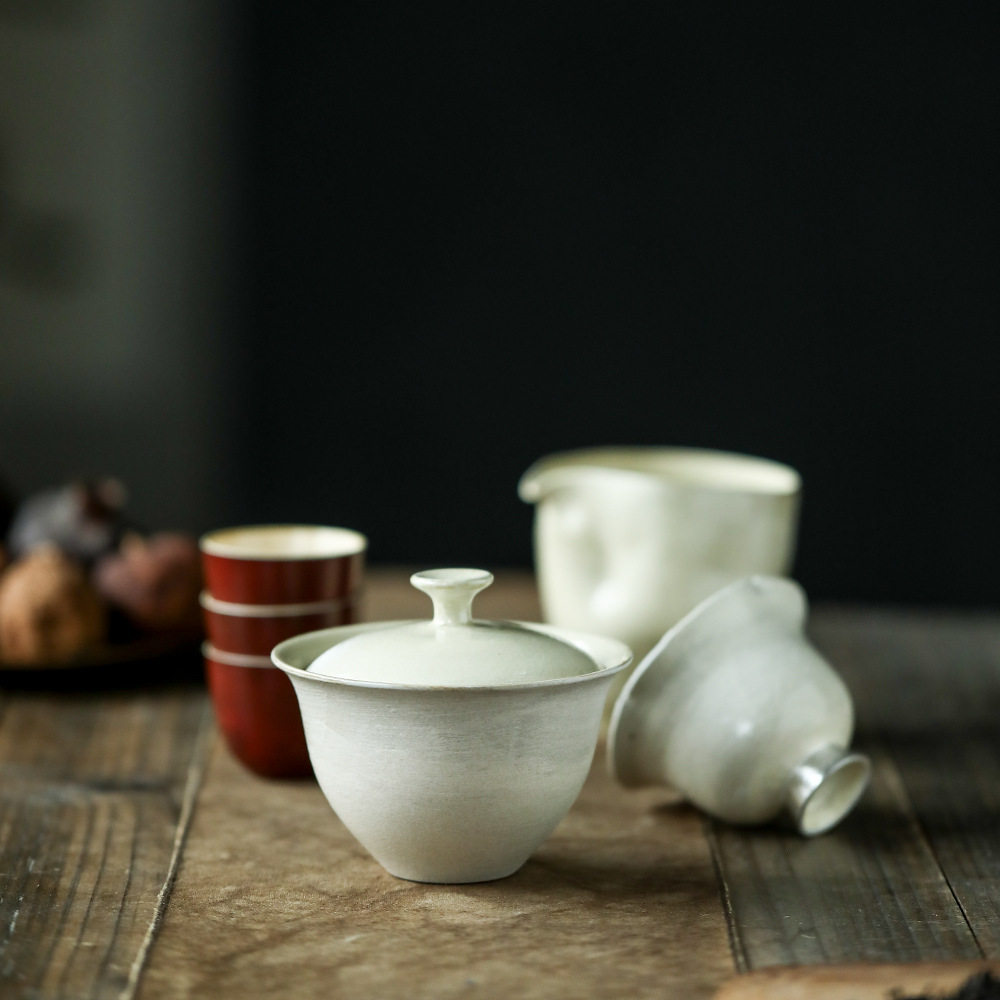 晴先生原矿釉盖碗茶杯功夫茶具套装故宫红鎏银六件套装日式伴手礼