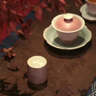 仿古飞凤逐日篆印纹雕刻盖置樱花粉手刷原矿釉面影青如玉茶具配件