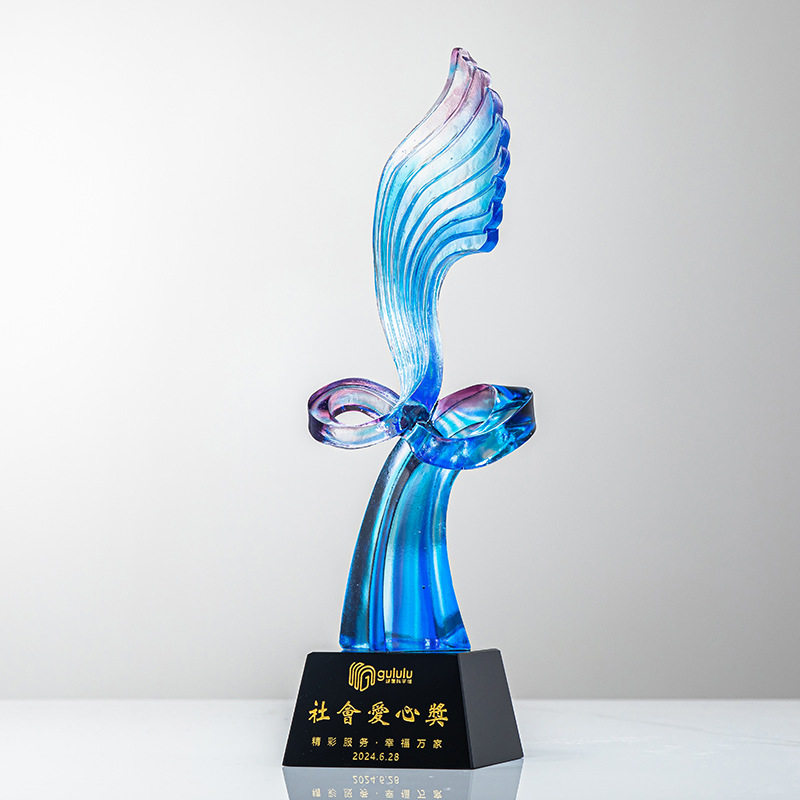 琉璃奖杯创意高档退休纪念颁奖优秀员工古法水晶奖杯图片