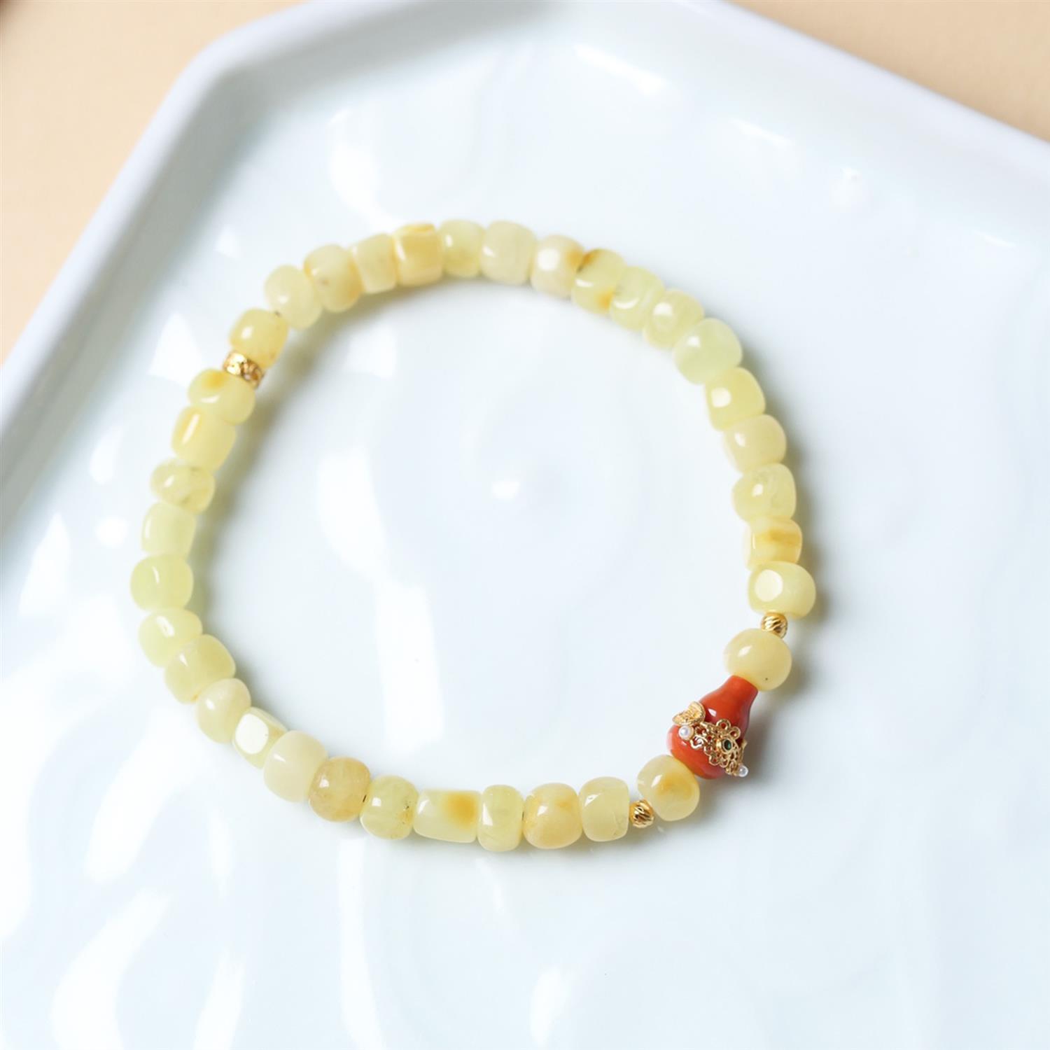 纯天然中式蜜蜡手串葫芦设计绿松南红原串珠手链轻奢精品手链