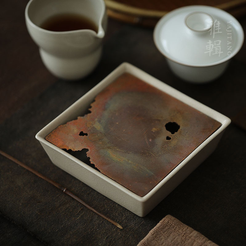 茶托小茶盘草木灰色壶承蚀痕氧化黄铜盖淡泊堂可储水