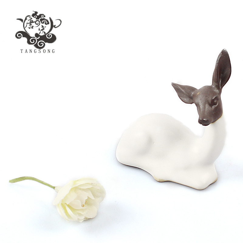 开片汝窑茶具摆件陶瓷功夫哥窑茶具套装茶宠哥窑小鹿