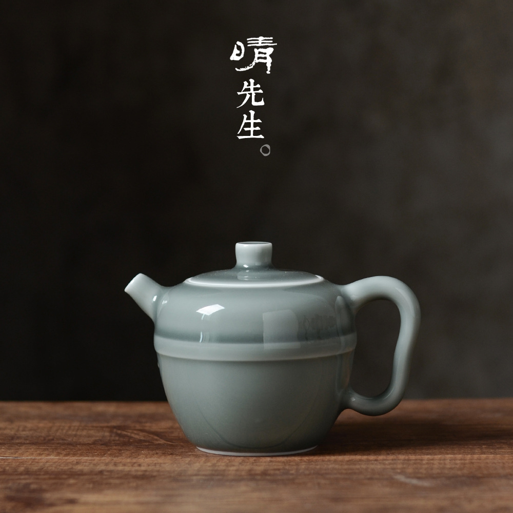 秘色灰雕刻手工单壶功夫茶壶白瓷茶具景德镇陶瓷球孔泡茶壶巨轮壶