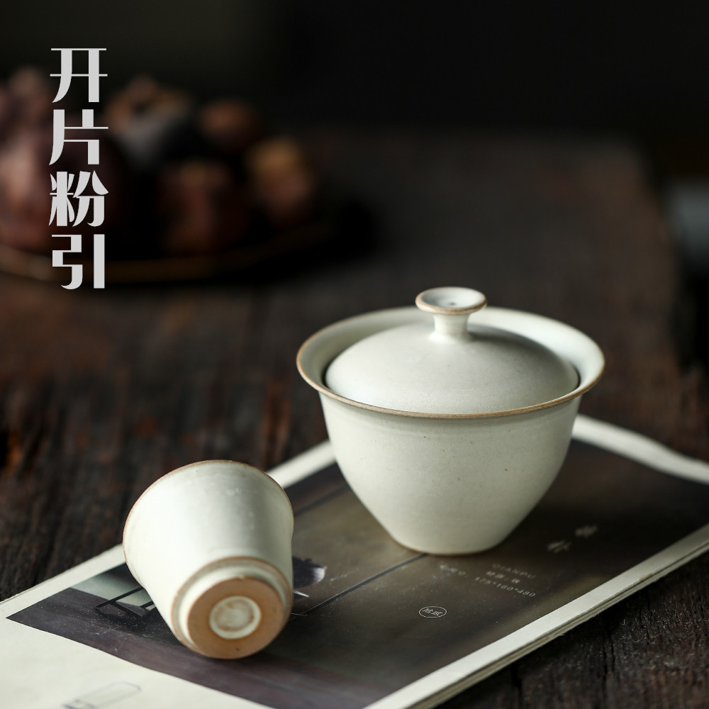 晴先生暖白色南宋官窑开片雅心盖碗140ml景德镇陶瓷功夫茶具漱繁