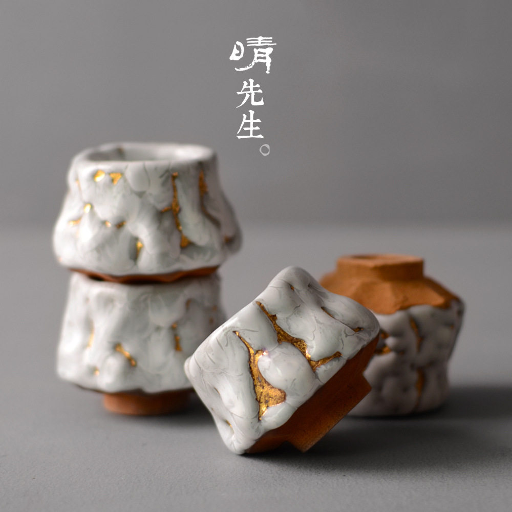 台湾玛瑙釉镶嵌本金茶杯窑变天目釉建盏开片主人杯品茗杯单杯陶瓷