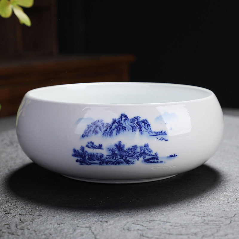 小号青花瓷茶洗实用多功能陶瓷茶具配件洗杯碗可定