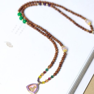 精品库克DIY项链搭配粉色碧玺弥勒粉晶吊坠男女文玩念珠手串
