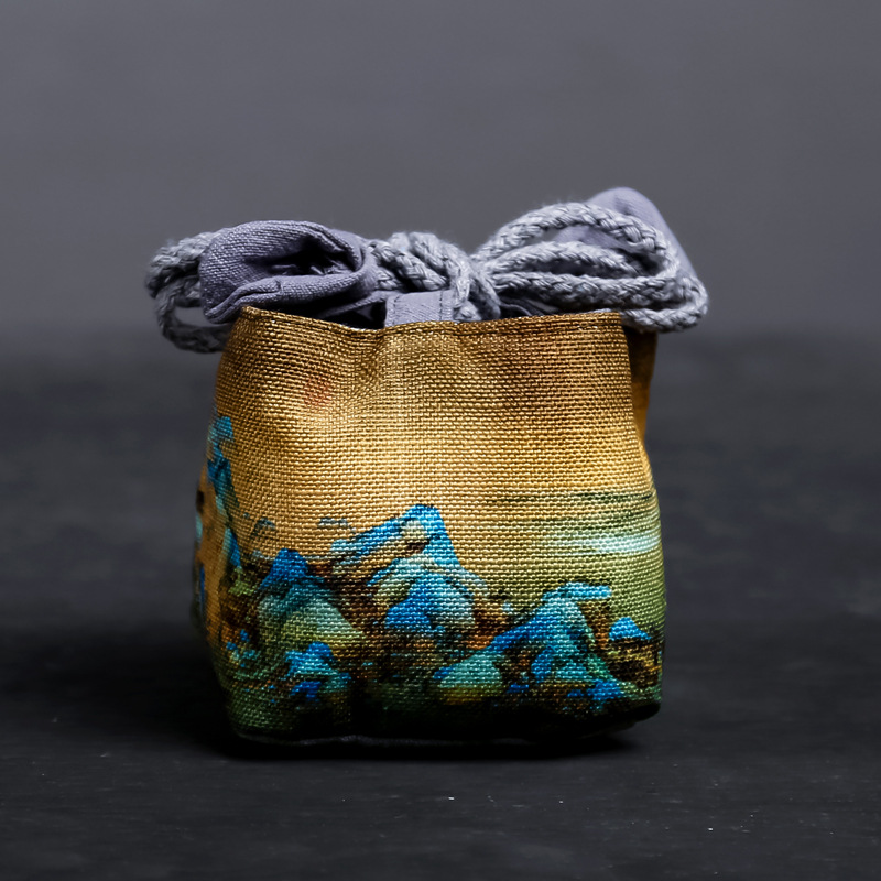 国风名画棉麻主人杯单杯袋旅行便携杯套茶杯茶具品茗杯收纳包加厚