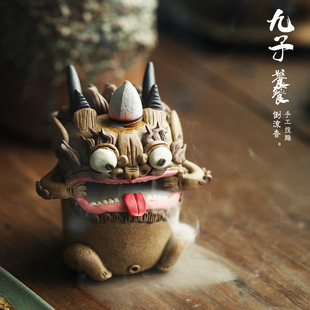 倒流香炉茶宠创意礼物小摆件香薰炉流香炉熏香景德镇龙之九子饕餮