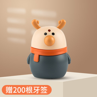 牙签盒卡通小鹿牙签盒蕊杰 餐厅塑料牙签筒牙签盒家用自动按压式