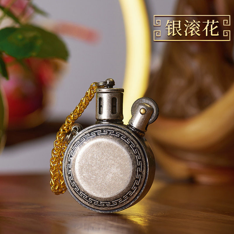 跨境出口复古砂轮点火明火可重复使用金银二色可选老式煤油打火机
