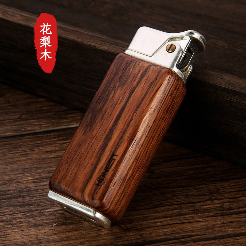 新款檀木复古煤油打火机怀旧老式个性木头男士打火机百诚云端