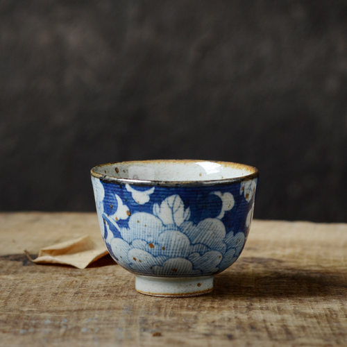 景德镇粗陶茶杯青花釉下彩纯手工胚功夫茶具主人杯单杯陶瓷品茗杯