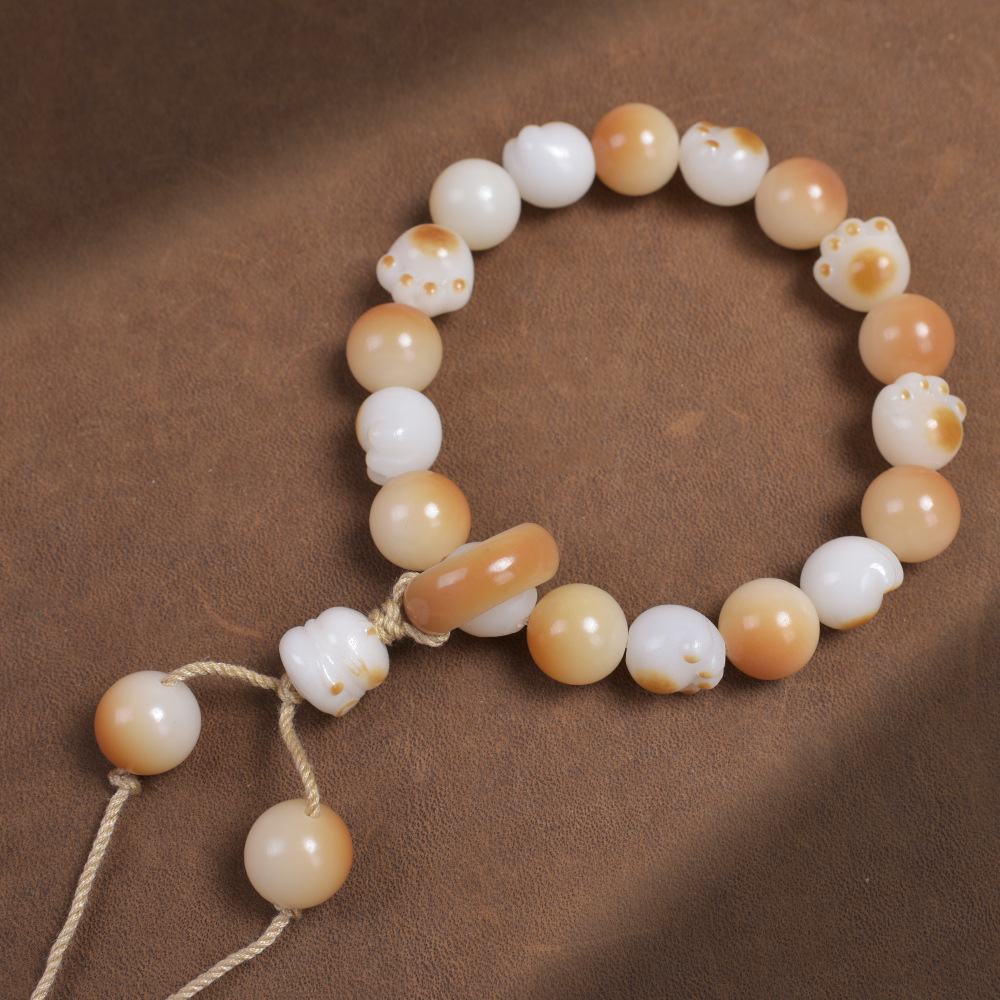 海南天然炭烧羊脂白玉菩提子DIY编织手链持念佛珠串男女士搭配饰
