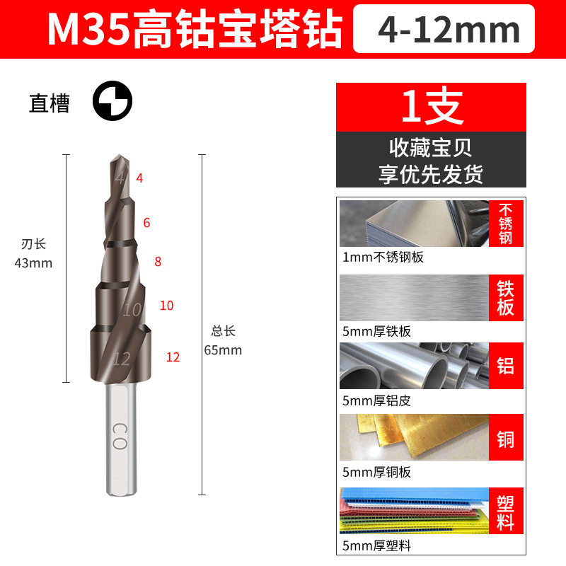 宝塔万用能螺旋阶梯塔型扩孔器不锈钢铁铝板金属打孔开孔器钻头