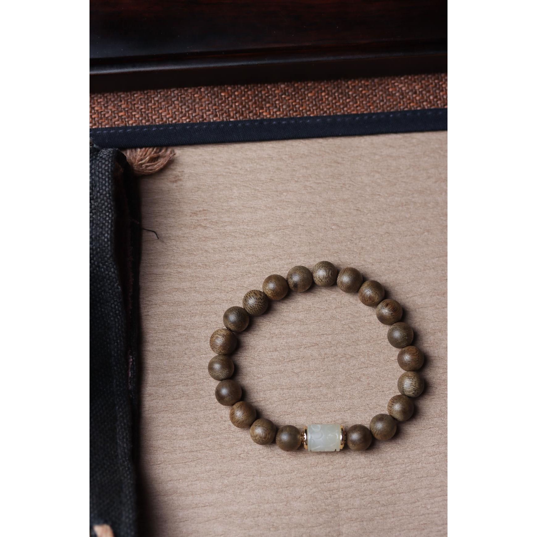 圆珠单圈加里曼丹沉香手串拼黑檀男女文玩佛珠手链念珠装饰品