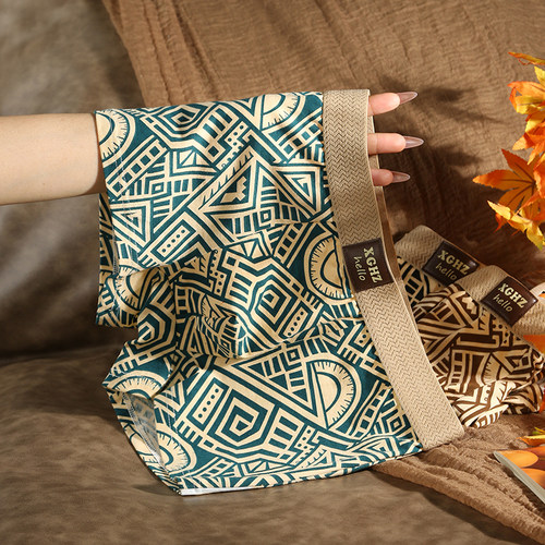 几何图案内裤男四角裤纯棉夏季透气青少年男生中腰运动平角裤头潮