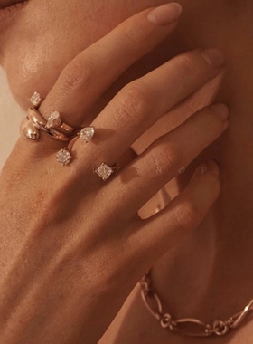 WBW日韩复古镶钻开口可调节戒指ins欧美叠戴时髦bling食指指环 女