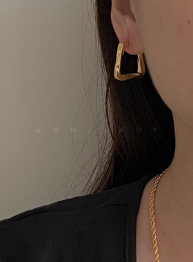 WBW欧美金属BV风格耳环女hoop三角形扭曲镀金ins简约百搭时髦耳饰