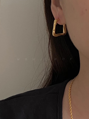 WBW欧美金属BV风格耳环女hoop三角形扭曲镀金ins简约百搭时髦耳饰