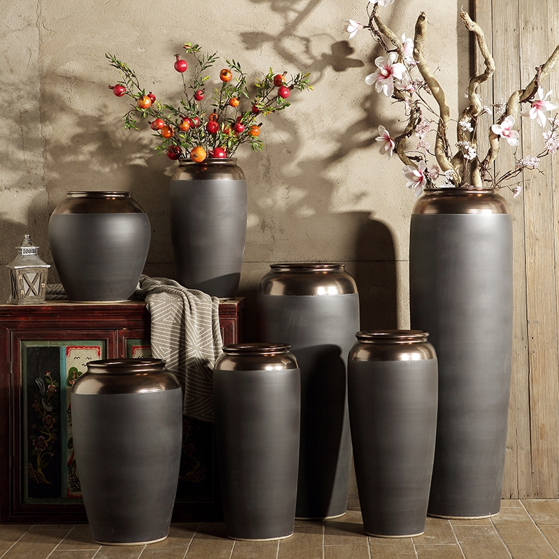 景德镇陶瓷玄关落地花瓶现代怀旧客厅大号复古特大高干花插花摆件