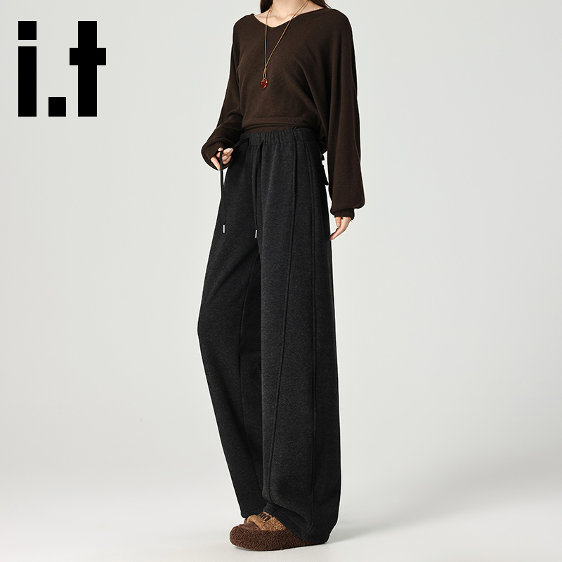 it:CHOCOOLATE秋冬流行加厚运动裤女款松紧高腰遮跨加绒弯刀卫裤
