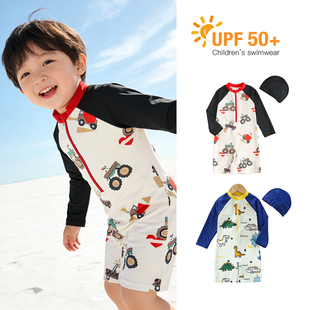 韩国2026男童泳衣连体长袖 3岁儿童卡通游泳衣 防晒速干A类男宝宝1
