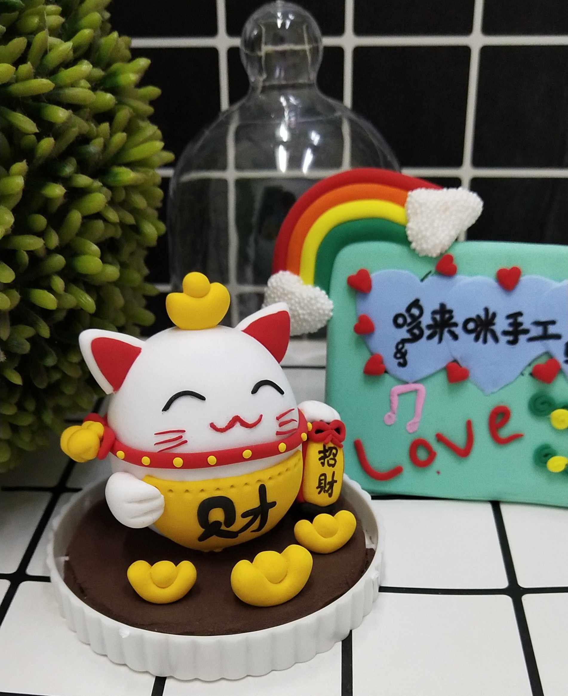 哆来咪/招财猫摆件/超轻粘土成品/家居摆件/汽车摆件/diy创意手工