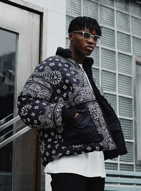 THE V BRAND原创街头嘻哈街舞腰果印花羽绒服男加厚休闲保暖外套