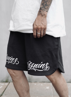 THE V BRAND美式街头花体字设计纯棉毛圈休闲宽松纯色短裤五分裤