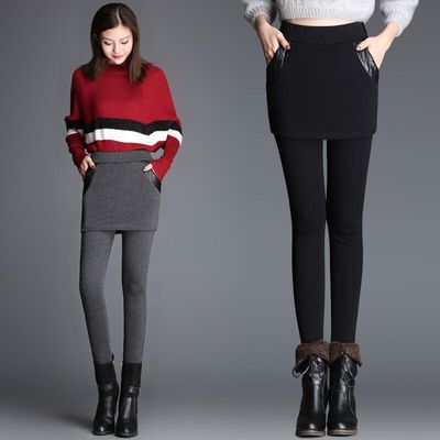 假两件底裤加绒加厚外穿25秋冬高腰裙裤修身保暖裤子长裤