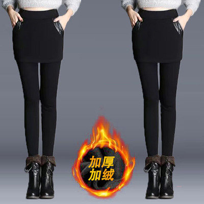 25加绒加厚新款秋冬高腰裙裤外穿裤子保暖修身长裤假两件底裤