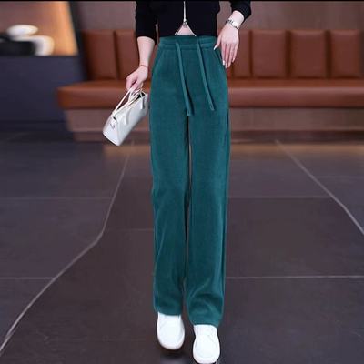 胖妹妹灯芯绒直筒裤女秋冬2024新款加绒加厚大码雪尼尔阔腿裤子
