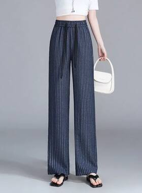 新款夏季中老年妈妈休闲百搭宽松薄款长裤高腰松紧腰直筒裤女款
