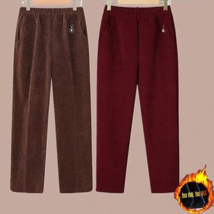 条绒保暖直筒长裤 纯色大码 子 子女秋冬季 加绒加厚中老年高腰宽松裤