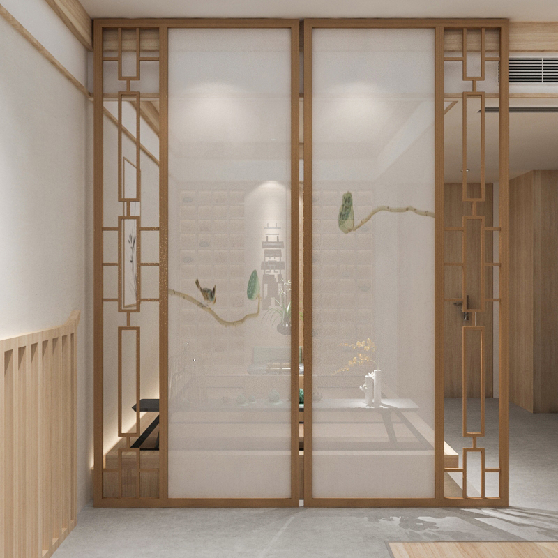 中式实木镂空屏风隔断玄关客厅顶天立地座屏酒店餐厅现代简约纱屏