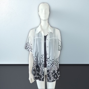 李红国际专柜正品超薄飘逸防晒白色花草百搭外套女士衬衣断码特价